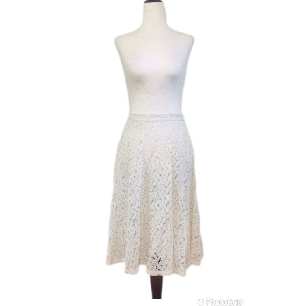 GRACE ELEMENTS Ivory Cream Lace Midi Skirt A-Line‎ Fit & Flare Size Small New